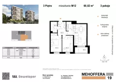 3 pokoje, mieszkanie 60,82 m², piętro 3, oferta nr 12, Mehoffera 19, Ropczyce, ul. Mehoffera 19