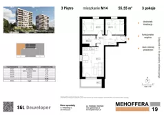3 pokoje, mieszkanie 55,55 m², piętro 3, oferta nr 14, Mehoffera 19, Ropczyce, ul. Mehoffera 19
