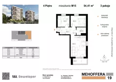 3 pokoje, mieszkanie 54,41 m², piętro 4, oferta nr 15, Mehoffera 19, Ropczyce, ul. Mehoffera 19
