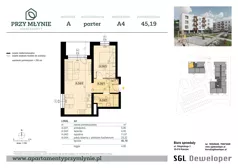 2 pokoje, mieszkanie 45,19 m², parter, oferta nr A4, Apartamenty przy Młynie, Boguchwała, ul. Cicha 2