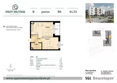 2 pokoje, mieszkanie 41,35 m², parter, oferta nr B6, Apartamenty przy Młynie, Boguchwała, ul. Cicha 2