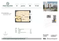 2 pokoje, mieszkanie 37,65 m², parter, oferta nr B8, Apartamenty przy Młynie, Boguchwała, ul. Cicha 2