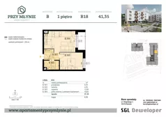 2 pokoje, mieszkanie 41,35 m², piętro 1, oferta nr B18, Apartamenty przy Młynie, Rzeszów, Boguchwała, ul. Cicha 2