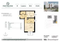 2 pokoje, mieszkanie 53,65 m², piętro 1, oferta nr B21, Apartamenty przy Młynie, Boguchwała, ul. Cicha 2
