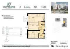 3 pokoje, mieszkanie 66,82 m², piętro 2, oferta nr B25, Apartamenty przy Młynie, Boguchwała, ul. Cicha 2