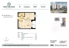 2 pokoje, mieszkanie 41,35 m², piętro 2, oferta nr B29, Apartamenty przy Młynie, Rzeszów, Boguchwała, ul. Cicha 2