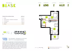 2 pokoje, mieszkanie 44,61 m², piętro 2, oferta nr B-A2M5, Osiedle Blask, Łódź, Bałuty, ul. Smugowa 24