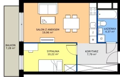 2 pokoje, mieszkanie 42,34 m², piętro 1, oferta nr M.39, Tarasy Śląskie, Chorzów, Chorzów II, ul. 3 Maja 94