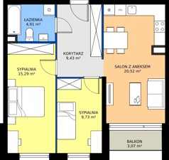 3 pokoje, mieszkanie 59,88 m², piętro 2, oferta nr M.13, Tarasy Śląskie, Chorzów, Chorzów II, ul. 3 Maja 94