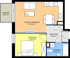 2 pokoje, mieszkanie 43,24 m², piętro 4, oferta nr M.131, Tarasy Śląskie, Chorzów, Chorzów II, ul. 3 Maja 94