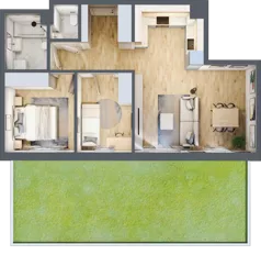 3 pokoje, mieszkanie 59,36 m², parter, oferta nr M02, Apartamenty Jordanowska, Warszawa, Praga Południe, Gocławek, ul. Jordanowska 18