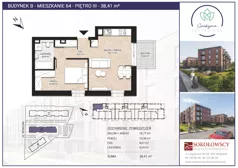 2 pokoje, mieszkanie 38,41 m², piętro 3, oferta nr B64, Spokojna Przyszłość, Białystok, Młodych, ul. Spokojna