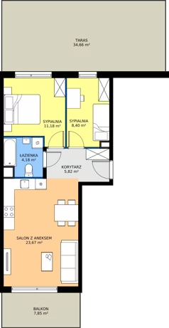 3 pokoje, mieszkanie 53,25 m², piętro 3, oferta nr 10-29, Osiedle Bella Vista etap VI, Kielce, Ostra Górka, ul. Generała Andersa / Domki