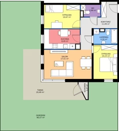 3 pokoje, mieszkanie 64,56 m², piętro 1, oferta nr 10-23, Osiedle Bella Vista etap VI, Kielce, Ostra Górka, ul. Generała Andersa / Domki