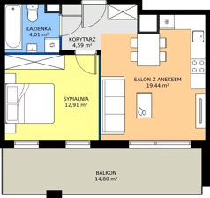 2 pokoje, mieszkanie 40,95 m², piętro 1, oferta nr 10-24, Osiedle Bella Vista etap VI, Kielce, Ostra Górka, ul. Generała Andersa / Domki