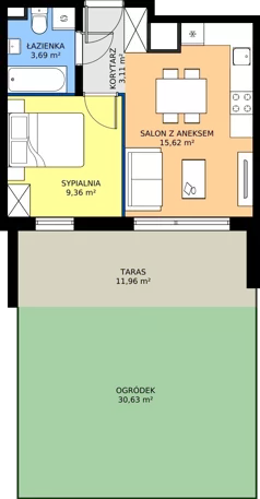 2 pokoje, mieszkanie 31,78 m², parter, oferta nr 10-20, Osiedle Bella Vista etap VI, Kielce, Ostra Górka, ul. Generała Andersa / Domki