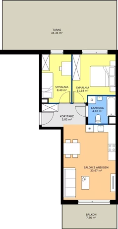 3 pokoje, mieszkanie 53,25 m², piętro 3, oferta nr 10-13, Osiedle Bella Vista etap VI, Kielce, Ostra Górka, ul. Generała Andersa / Domki