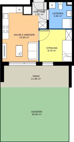 2 pokoje, mieszkanie 31,73 m², parter, oferta nr 10-2, Osiedle Bella Vista etap VI, Kielce, Ostra Górka, ul. Generała Andersa / Domki