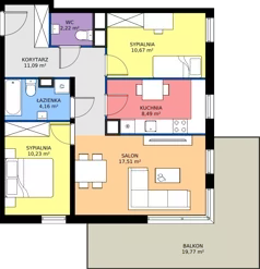 3 pokoje, mieszkanie 64,37 m², piętro 2, oferta nr 10-27, Osiedle Bella Vista etap VI, Kielce, Ostra Górka, ul. Generała Andersa / Domki