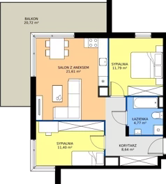 3 pokoje, mieszkanie 58,21 m², piętro 1, oferta nr 11-11, Osiedle Bella Vista etap VI, Kielce, Ostra Górka, ul. Generała Andersa / Domki