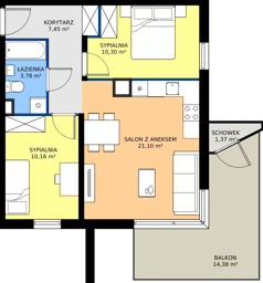 3 pokoje, mieszkanie 52,79 m², piętro 2, oferta nr 11-14, Osiedle Bella Vista etap VI, Kielce, Ostra Górka, ul. Generała Andersa / Domki