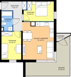 3 pokoje, mieszkanie 52,79 m², piętro 1, oferta nr 11-8, Osiedle Bella Vista etap VI, Kielce, Ostra Górka, ul. Generała Andersa / Domki