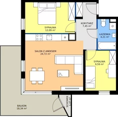 3 pokoje, mieszkanie 58,06 m², piętro 2, oferta nr 11-15, Osiedle Bella Vista etap VI, Kielce, Ostra Górka, ul. Generała Andersa / Domki