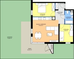 3 pokoje, mieszkanie 58,06 m², parter, oferta nr 11-3, Osiedle Bella Vista etap VI, Kielce, Ostra Górka, ul. Generała Andersa / Domki