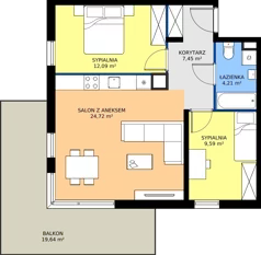 3 pokoje, mieszkanie 58,06 m², piętro 1, oferta nr 11-9, Osiedle Bella Vista etap VI, Kielce, Ostra Górka, ul. Generała Andersa / Domki