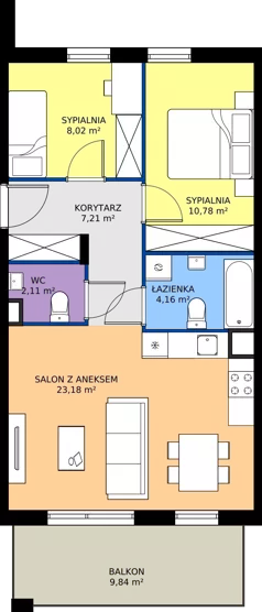 3 pokoje, mieszkanie 55,46 m², piętro 2, oferta nr 8-38, Osiedle Bella Vista etap VI, Kielce, Ostra Górka, ul. Generała Andersa / Domki