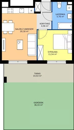 2 pokoje, mieszkanie 42,04 m², parter, oferta nr 8-31 NP., Osiedle Bella Vista etap VI, Kielce, Ostra Górka, ul. Generała Andersa / Domki