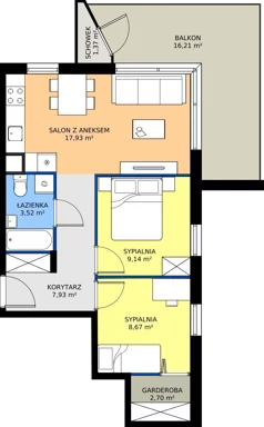 3 pokoje, mieszkanie 49,89 m², piętro 2, oferta nr 8-12, Osiedle Bella Vista etap VI, Kielce, Ostra Górka, ul. Generała Andersa / Domki