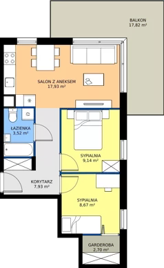 3 pokoje, mieszkanie 49,89 m², piętro 1, oferta nr 8-8, Osiedle Bella Vista etap VI, Kielce, Ostra Górka, ul. Generała Andersa / Domki