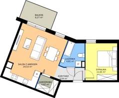2 pokoje, mieszkanie 47,40 m², piętro 1, oferta nr 8-23, Osiedle Bella Vista etap VI, Kielce, Ostra Górka, ul. Generała Andersa / Domki