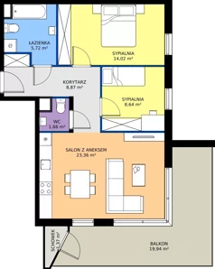 3 pokoje, mieszkanie 62,27 m², piętro 1, oferta nr 8-20, Osiedle Bella Vista etap VI, Kielce, Ostra Górka, ul. Generała Andersa / Domki