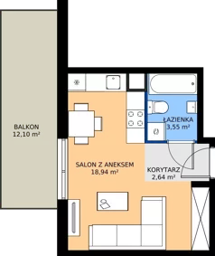 1 pokój, mieszkanie 25,13 m², piętro 1, oferta nr 8-6, Osiedle Bella Vista etap VI, Kielce, Ostra Górka, ul. Generała Andersa / Domki