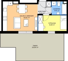 2 pokoje, mieszkanie 34,19 m², piętro 3, oferta nr 8-43, Osiedle Bella Vista etap VI, Kielce, Ostra Górka, ul. Generała Andersa / Domki