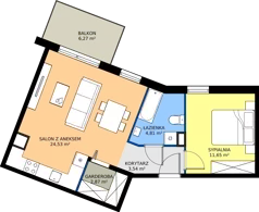 2 pokoje, mieszkanie 47,40 m², piętro 2, oferta nr 8-27, Osiedle Bella Vista etap VI, Kielce, Ostra Górka, ul. Generała Andersa / Domki