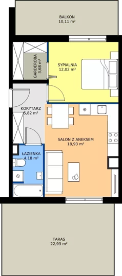 2 pokoje, mieszkanie 44,63 m², piętro 3, oferta nr 8-42, Osiedle Bella Vista etap VI, Kielce, Ostra Górka, ul. Generała Andersa / Domki