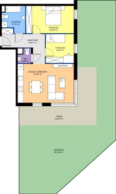 3 pokoje, mieszkanie 62,27 m², parter, oferta nr 8-16, Osiedle Bella Vista etap VI, Kielce, Ostra Górka, ul. Generała Andersa / Domki