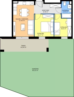 3 pokoje, mieszkanie 46,15 m², parter, oferta nr 8-17, Osiedle Bella Vista etap VI, Kielce, Ostra Górka, ul. Generała Andersa / Domki