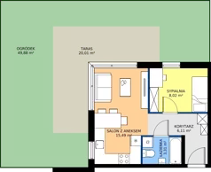 2 pokoje, mieszkanie 32,93 m², parter, oferta nr 8-3, Osiedle Bella Vista etap VI, Kielce, Ostra Górka, ul. Generała Andersa / Domki