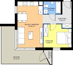 2 pokoje, mieszkanie 42,66 m², piętro 1, oferta nr 8-36, Osiedle Bella Vista etap VI, Kielce, Ostra Górka, ul. Generała Andersa / Domki