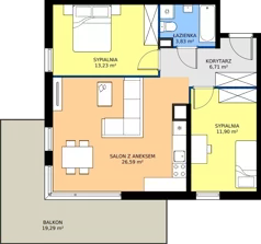 3 pokoje, mieszkanie 62,26 m², piętro 3, oferta nr 9-23, Osiedle Bella Vista etap VI, Kielce, Ostra Górka, ul. Generała Andersa / Domki