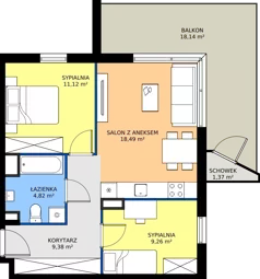 3 pokoje, mieszkanie 53,07 m², piętro 2, oferta nr 9-14, Osiedle Bella Vista etap VI, Kielce, Ostra Górka, ul. Generała Andersa / Domki