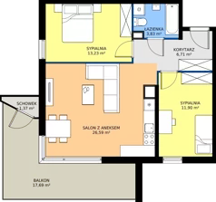 3 pokoje, mieszkanie 62,26 m², piętro 1, oferta nr 9-11, Osiedle Bella Vista etap VI, Kielce, Ostra Górka, ul. Generała Andersa / Domki