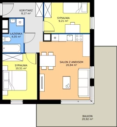 3 pokoje, mieszkanie 52,78 m², piętro 2, oferta nr 9-16, Osiedle Bella Vista etap VI, Kielce, Ostra Górka, ul. Generała Andersa / Domki