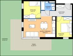 3 pokoje, mieszkanie 49,87 m², parter, oferta nr 9-5, Osiedle Bella Vista etap VI, Kielce, Ostra Górka, ul. Generała Andersa / Domki