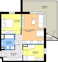 3 pokoje, mieszkanie 53,07 m², piętro 1, oferta nr 9-8, Osiedle Bella Vista etap VI, Kielce, Ostra Górka, ul. Generała Andersa / Domki