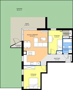 3 pokoje, mieszkanie 61,61 m², parter, oferta nr 9-1, Osiedle Bella Vista etap VI, Kielce, Ostra Górka, ul. Generała Andersa / Domki